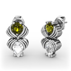 Beyaz zirkon ve peridot 8 ayar beyaz altın küpe