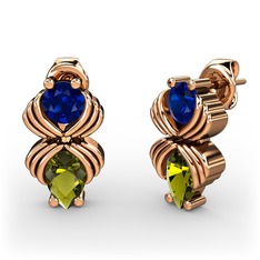 Peridot ve lab safir 8 ayar rose altın küpe