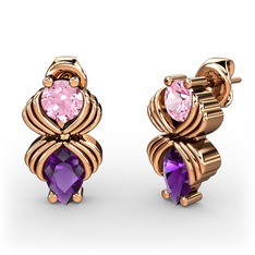 Admina Küpe - Ametist ve pembe kuvars 18 ayar rose altın küpe #twb02h