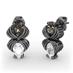 Admina Küpe - Swarovski ve dumanlı kuvars 925 ayar siyah rodyum kaplama gümüş küpe #uel0jk