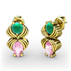 Admina Küpe - Pembe kuvars ve kök zümrüt 14 ayar altın küpe #uesmc1