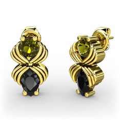 Siyah zirkon ve peridot 925 ayar altın kaplama gümüş küpe