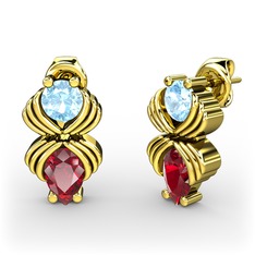 Admina Küpe - Garnet ve akuamarin 14 ayar altın küpe #uqwgn2