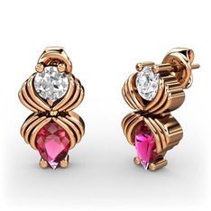 Admina Küpe - Rodolit garnet ve beyaz zirkon 18 ayar rose altın küpe #usz2ex