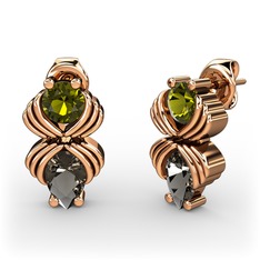 Dumanlı kuvars ve peridot 8 ayar rose altın küpe