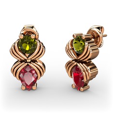 Garnet ve peridot 925 ayar rose altın kaplama gümüş küpe