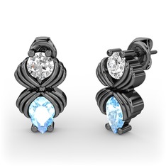 Admina Küpe - Akuamarin ve swarovski 925 ayar siyah rodyum kaplama gümüş küpe #x5z1lx