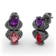 Admina Küpe - Garnet ve ametist 925 ayar siyah rodyum kaplama gümüş küpe #x9hmbu