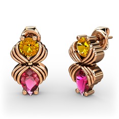 Rodolit garnet ve sitrin 8 ayar rose altın küpe