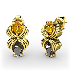 Dumanlı kuvars ve sitrin 18 ayar altın küpe