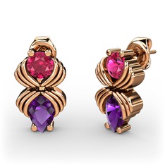 Ametist ve rodolit garnet 18 ayar rose altın küpe