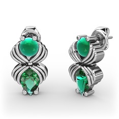 Admina Küpe - Yeşil kuvars ve kök zümrüt 14 ayar beyaz altın küpe #y7abno