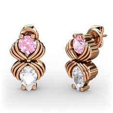 Beyaz zirkon ve pembe kuvars 925 ayar rose altın kaplama gümüş küpe