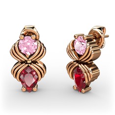 Garnet ve pembe kuvars 8 ayar rose altın küpe