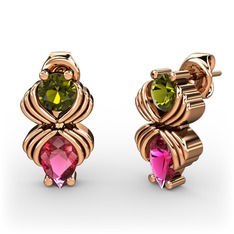 Rodolit garnet ve peridot 18 ayar rose altın küpe