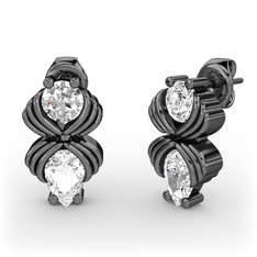 Beyaz zirkon ve swarovski 925 ayar siyah rodyum kaplama gümüş küpe