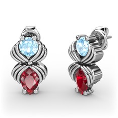 Garnet ve akuamarin 8 ayar beyaz altın küpe
