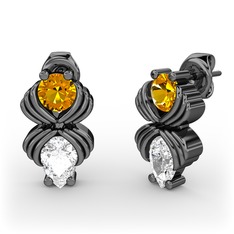Admina Küpe - Swarovski ve sitrin 925 ayar siyah rodyum kaplama gümüş küpe #zrlrat