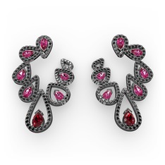 Ladonna Küpe - Garnet, rodolit garnet ve siyah zirkon 925 ayar siyah rodyum kaplama gümüş küpe #107hy01