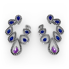 Ladonna Küpe - Ametist, lab safir ve siyah zirkon 8 ayar beyaz altın küpe #10eauw1