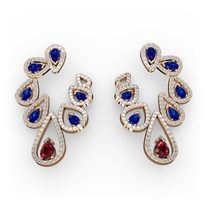 Garnet, lab safir ve swarovski 925 ayar rose altın kaplama gümüş küpe