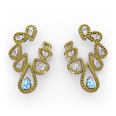 Akuamarin, swarovski ve peridot 14 ayar rose altın küpe