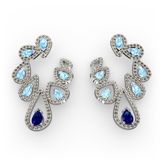 Ladonna Küpe - Lab safir, akuamarin ve dumanlı kuvars 14 ayar beyaz altın küpe #10ufi4u