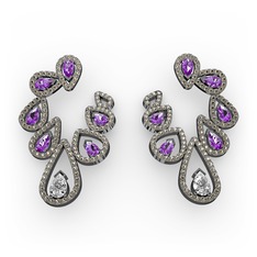 Ladonna Küpe - Swarovski, ametist ve dumanlı kuvars 925 ayar siyah rodyum kaplama gümüş küpe #10vhjfq