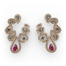 Rodolit garnet ve dumanlı kuvars 8 ayar rose altın küpe