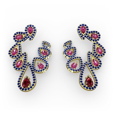 Garnet, rodolit garnet ve lab safir 925 ayar altın kaplama gümüş küpe