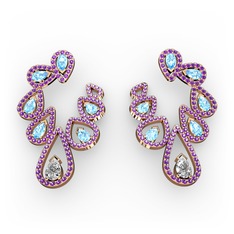 Ladonna Küpe - Swarovski, akuamarin ve ametist 14 ayar rose altın küpe #113a9ql