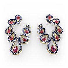 Ladonna Küpe - Rodolit garnet, kök yakut ve lab safir 18 ayar altın küpe #113z29p
