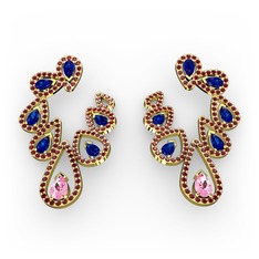 Ladonna Küpe - Pembe kuvars, lab safir ve garnet 925 ayar altın kaplama gümüş küpe #11ag2hf