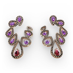 Ladonna Küpe - Kök yakut, ametist ve siyah zirkon 8 ayar rose altın küpe #11kcy80