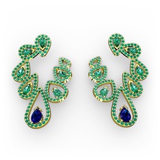 Lab safir ve yeşil kuvars 8 ayar altın küpe