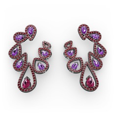 Ladonna Küpe - Rodolit garnet, ametist ve garnet 925 ayar siyah rodyum kaplama gümüş küpe #11qe901