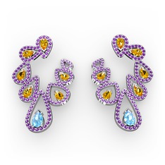 Ladonna Küpe - Akuamarin, sitrin ve ametist 925 ayar gümüş küpe #11s51v8