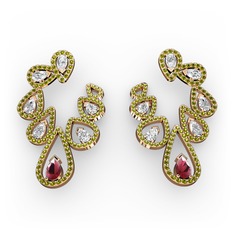 Kök yakut, swarovski ve peridot 8 ayar rose altın küpe