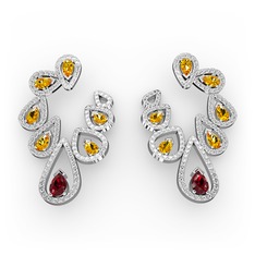 Ladonna Küpe - Garnet, sitrin ve pırlanta 925 ayar gümüş küpe (2.882 karat) #12160ss