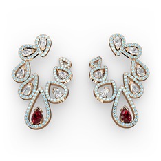 Ladonna Küpe - Garnet, swarovski ve akuamarin 925 ayar rose altın kaplama gümüş küpe #1244usq