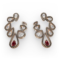 Garnet, beyaz zirkon ve siyah zirkon 18 ayar rose altın küpe