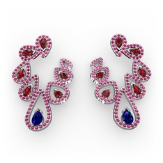 Ladonna Küpe - Lab safir, garnet ve rodolit garnet 14 ayar beyaz altın küpe #12925r2