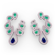 Ladonna Küpe - Lab safir, kök zümrüt ve pembe kuvars 18 ayar beyaz altın küpe #12aaz6m