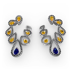 Ladonna Küpe - Lab safir, sitrin ve siyah zirkon 8 ayar beyaz altın küpe #12c6d98