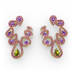 Ladonna Küpe - Peridot, ametist ve rodolit garnet 14 ayar altın küpe #12gw9fh