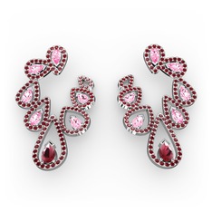 Ladonna Küpe - Kök yakut, pembe kuvars ve garnet 14 ayar beyaz altın küpe #12zl1qc