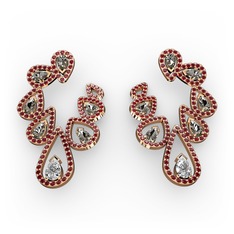 Ladonna Küpe - Beyaz zirkon, dumanlı kuvars ve garnet 18 ayar rose altın küpe #1314kqn