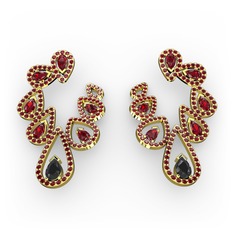 Ladonna Küpe - Siyah zirkon ve garnet 8 ayar altın küpe #135j8g5