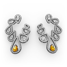 Sitrin ve beyaz zirkon 925 ayar siyah rodyum kaplama gümüş küpe