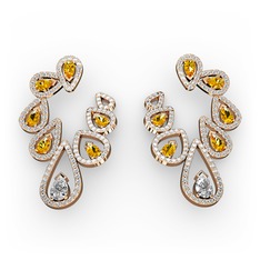 Beyaz zirkon, sitrin ve swarovski 8 ayar rose altın küpe